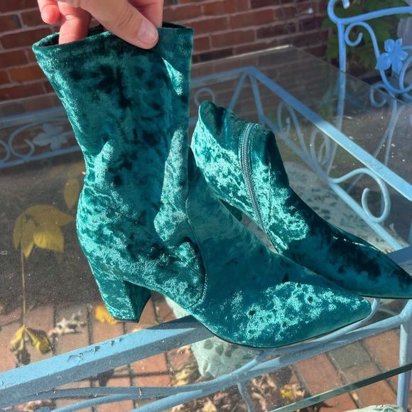 Anthropologie Teal Velvet Ankle Boots - Picture 7 of 10